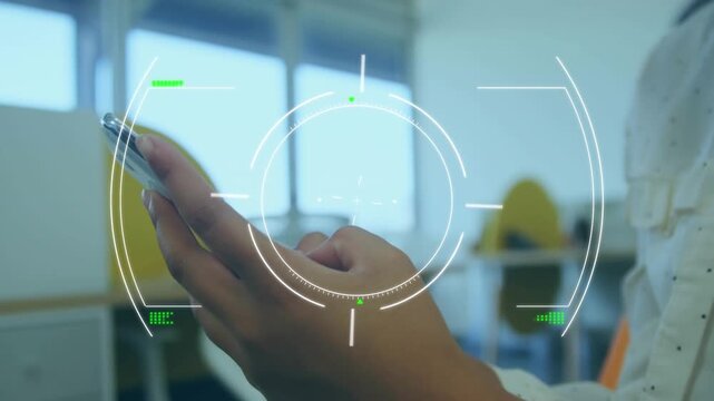Animation of scan scoping over caucasian women using smartphone