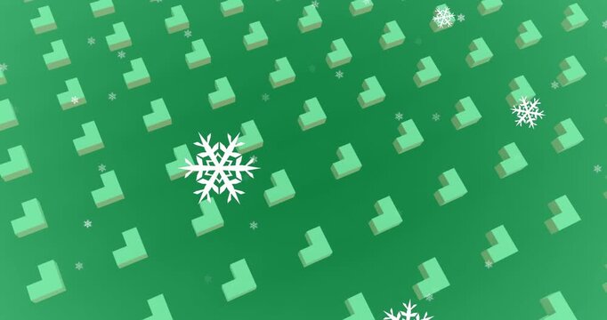 Animation of green heart pattern with snowflakes