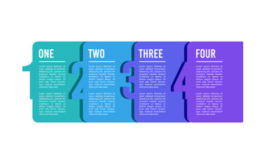 Obraz premium Creative 4 parts process diagram with numbers for startup business model template. Presentation, Plan and Package. Vector illustration.