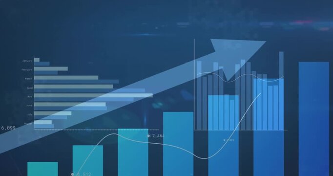 Animation of statistical data processing against blue background