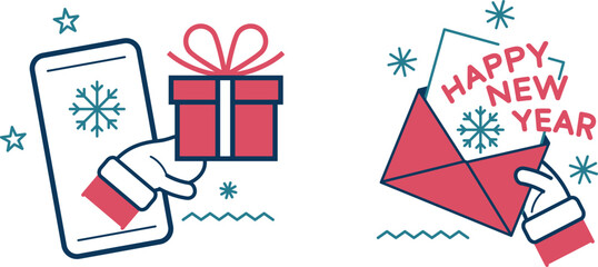 Fototapeta premium Celebrating new year with digital and physical gifts