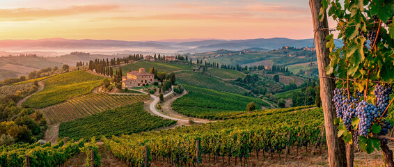 Fototapeta premium Tuscan Vineyard at Sunrise