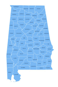 Alabama County Map, Detailed Vector Illustration of USA Administrative Boundaries