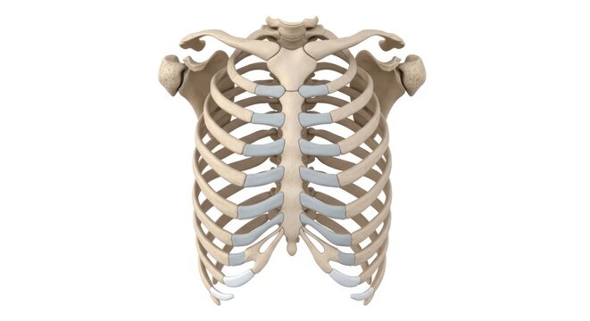 Anatomical illustration of the human rib cage and shoulder girdle isolated on white background