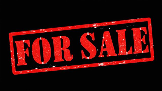 For Sale Animated Red Grunge Rubber Stamp Seal on Black Background