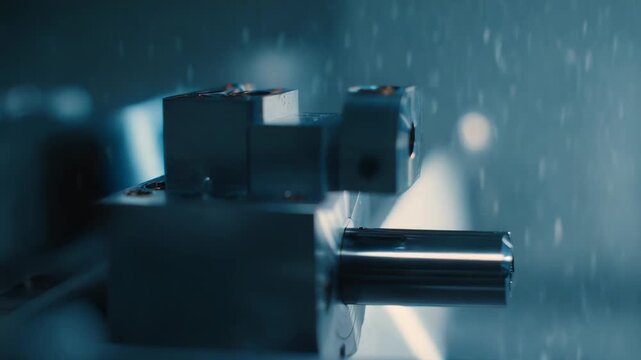 Metalworking machine machining a steel component with cnc precision, sparks and coolant in a modern factory setting, showcasing advanced automation and industrial craftsmanship