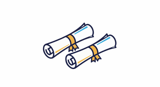 Two rolled diplomas tied with a ribbon, rendered in a simple drawing style