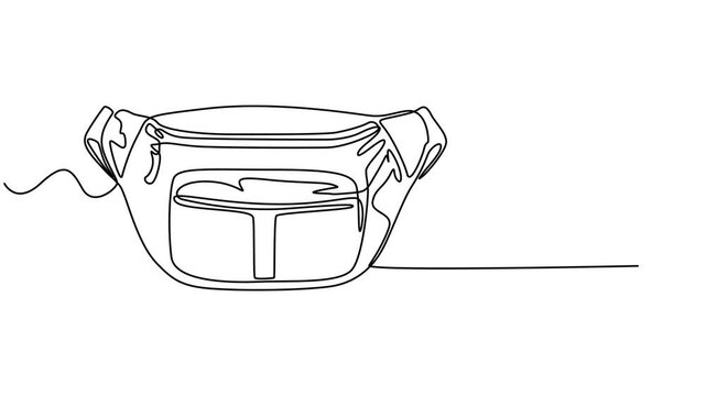 Fanny Pack Casual Style animation continuous one line drawing, full length animated single minimal style, Minimalist line art illustration of a modern fanny pack or waist bag,  Bag icon. Vector fanny.