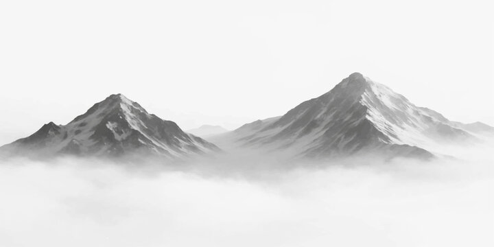 A majestic snow-covered mountain peak rises against a cold winter sky, featuring a massive glacier and rocky high hills in this breathtaking nature landscape travel scene