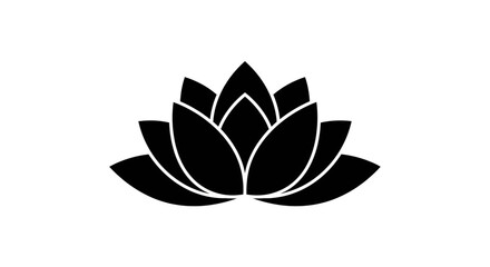 Obraz premium Minimalist Lotus Flower Black Silhouette Vector Icon Isolated on White Background
