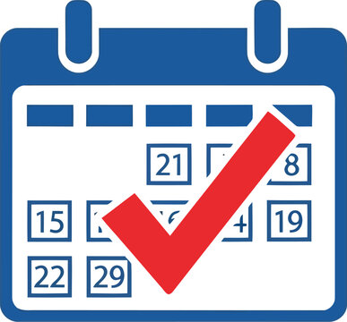 Calendar page with marked date and red checkmark for appointment scheduling or important event reminder, graphic design