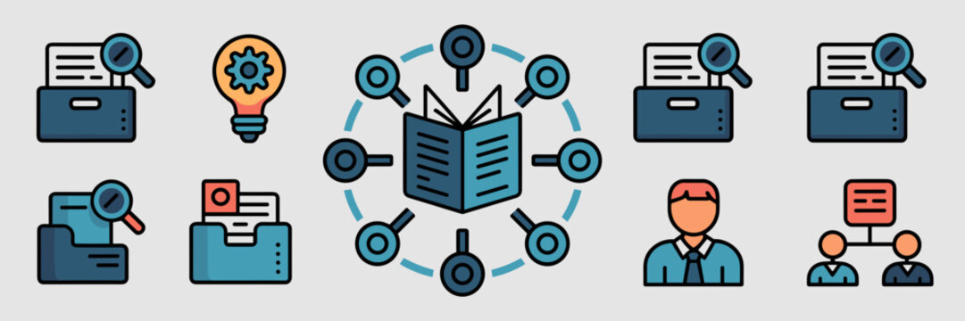 Corporate wiki and knowledge base icon set &ndash; Great for tech blogs.