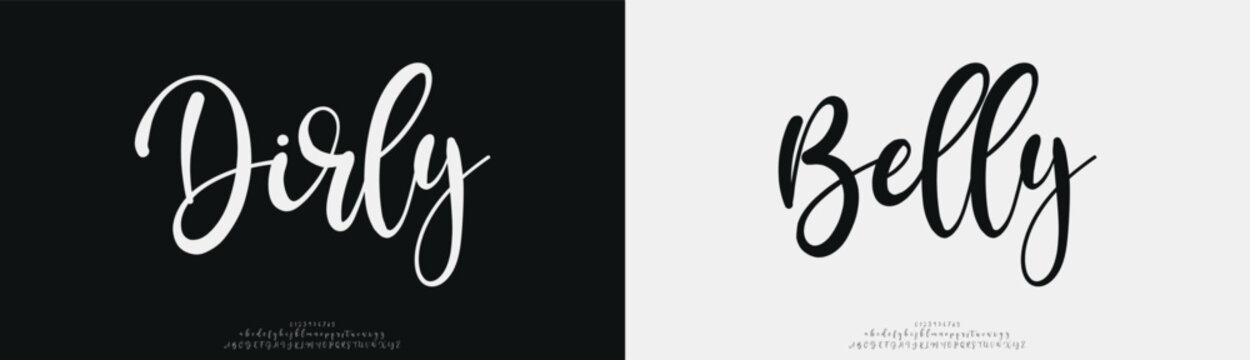 Dirly Belly, Script elegant alphabet letters font logo. Typography luxury classic lettering serif fonts decorative wedding vintage retro logos, design for fashion,beauty shop and brand . 