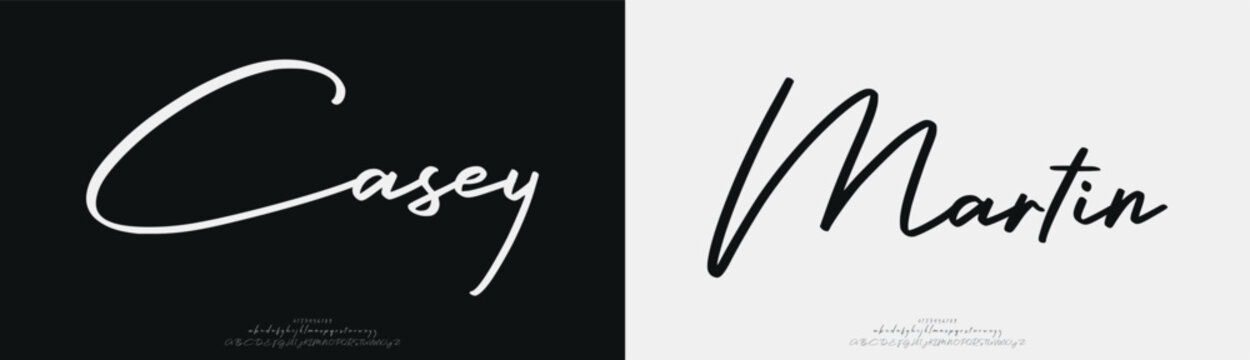 Casey Martin, Script luxury wedding alphabet letters font with tails. Typography elegant classic serif fonts and number decorative vintage retro concept for logo branding. vector illustration
