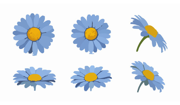 Realistic Blue Chamomile Flower 3D Vector Illustration Spring Summer Isolated Stock Image