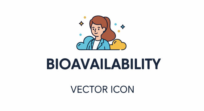 Woman in suit with clouds, text "BIOAVAILABILITY" and "VECTOR ICON