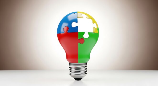 The creative collaboration of ideas symbolized by a light bulb composed of puzzle pieces representing innovation and teamwork