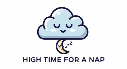 Obraz premium A cute cloud and crescent moon are sleeping peacefully, ready for a nap