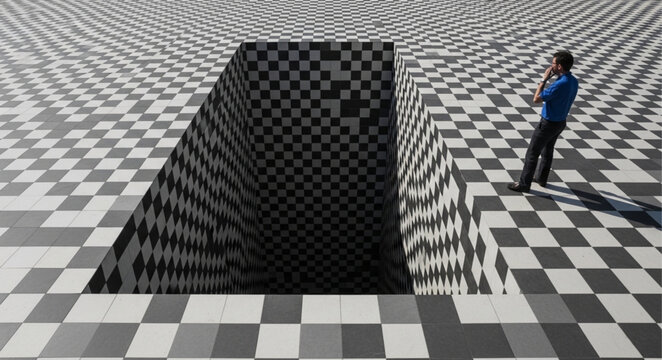 Man in checkered room optical.