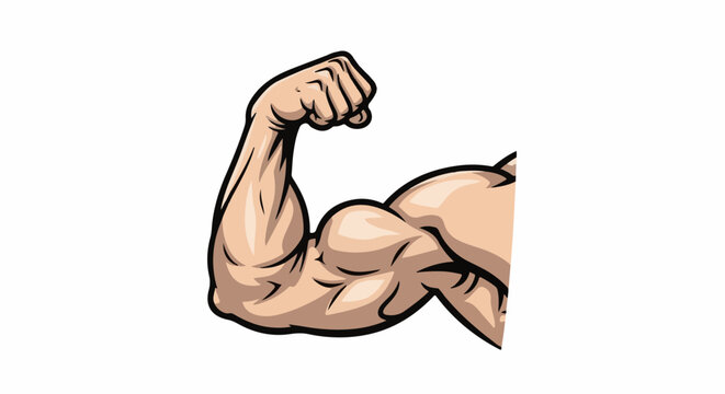 Muscular flexed arm with prominent biceps and triceps, bold outline