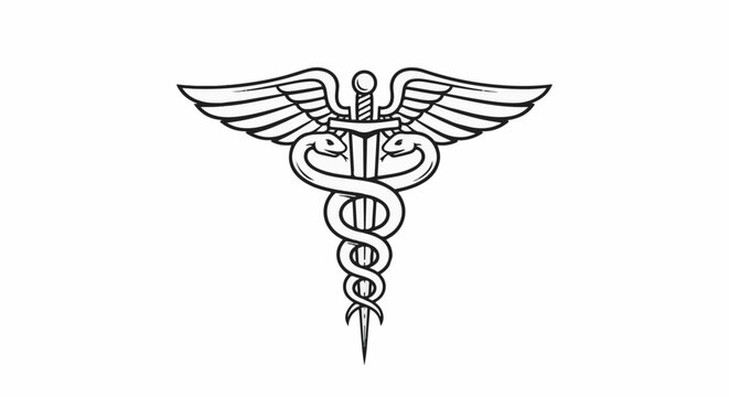 Outline of caduceus with wings, staff, and two serpents entwined
