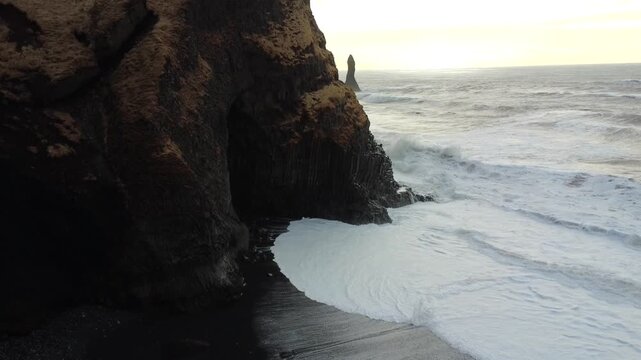 Close-Up of Reynisfjara Beach Basalt Rock Patterns 4K