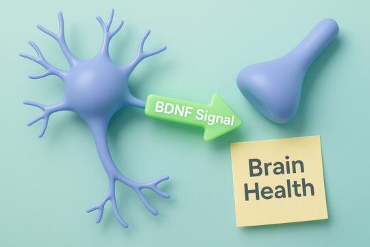Neuroscience concept of neuron and synapse interaction. bdnf signal showing communication vital for brain health, symbolizing hopeful outlook on mental wellness and cognition