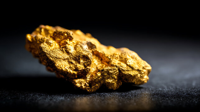 Raw alluvial gold nugget, precious metal mineral wealth, an unrefined deposit from nature, isolated treasure, gleaming financial asset