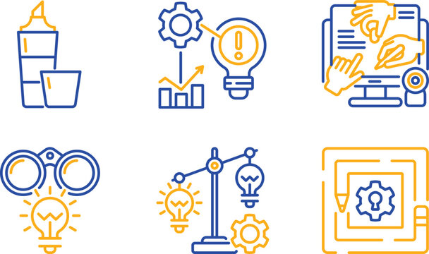 Creative icons representing innovation, technology, and problem-solving concepts