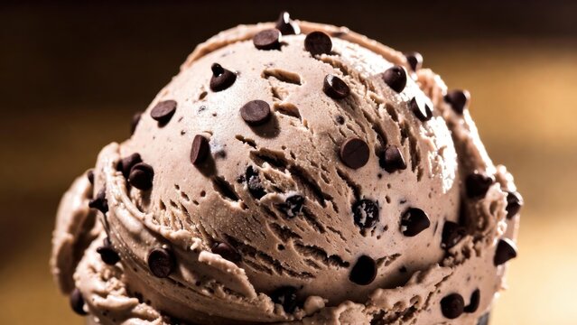 Rich chocolate ice cream with visible chocolate chips