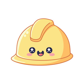 Cute Cartoon Hard Hat Character Face.