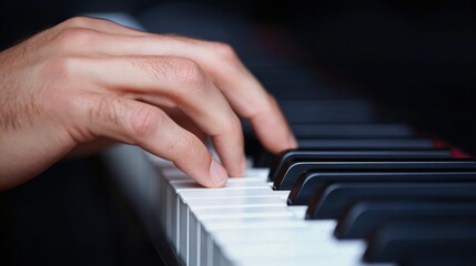 Fototapeta premium melodic piano moment musician playing acoustic piano keyboard close up melodic notes classical music performance artistic sound