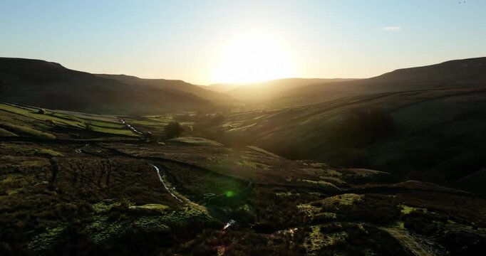 Aerial shot of Swaledale in ealry morning light