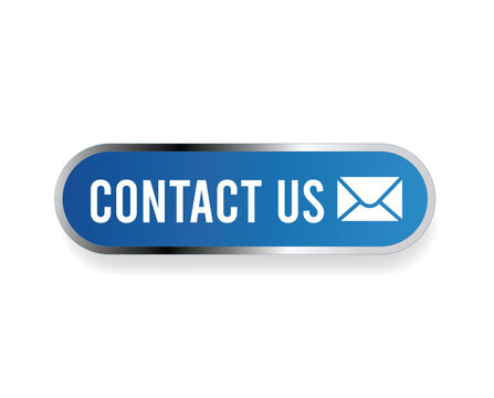 Contact Us Web Button: Blue Glossy Capsule Button with Silver Chrome Border and Envelope Mail Icon for Business Website Interface Design