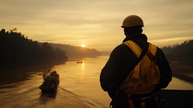 Sunset over the river a worker&rsquo;s reflection on nature and industry remote location captivating landscape dynamic viewpoint serenity