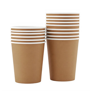 A stack of brown paper cups on a white background isolated on transparent background