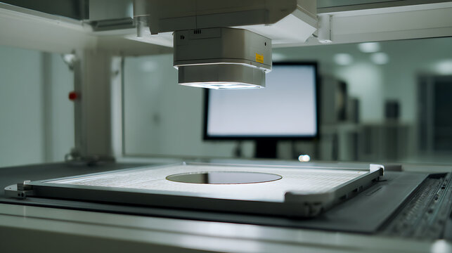 Precision automated optical inspection machine scrutinize electronic components in a modern research laboratory or manufacturing facility close up