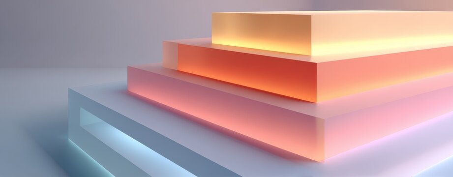 Light illuminates three stacked blocks three geometric shapes are illuminated from above