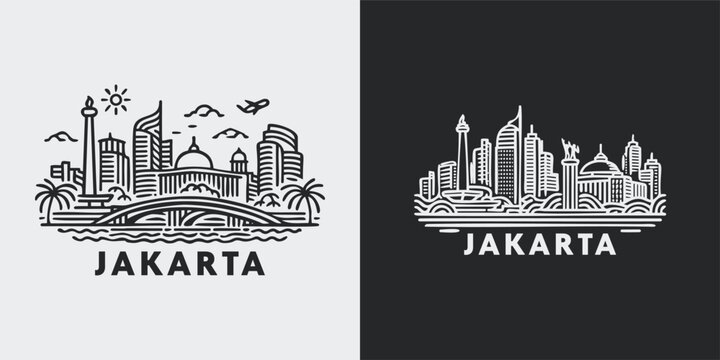 Jakarta Indonesia Skyline City Silhouette Vector Illustration