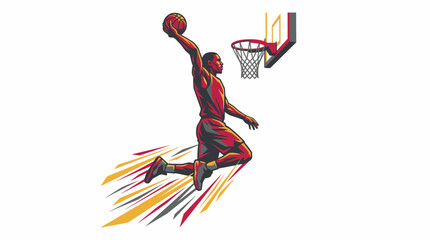 Dynamic Basketball Player Soaring for a Slam Dunk in Action Illustration © Rishi