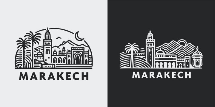 Marrakech Morocco Skyline Line Art Illustration