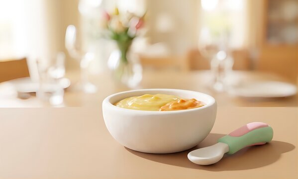 [3D] クレイアニメ風の柔らかい介護食と専用スプーン（食事介助・誤嚥予防）