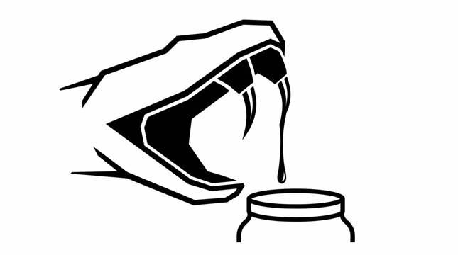 Close-up of a hand dripping venom into a jar, representing a scientific or medical concept