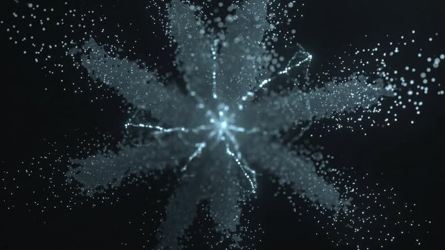 Glowing Particle Cannabis Leaf on Dark Background