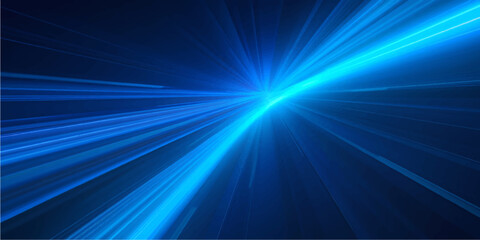 Naklejka premium A bright blue abstract background features a glowing energy burst with laser light rays and a star flare motion design for a powerful space wallpaper backdrop