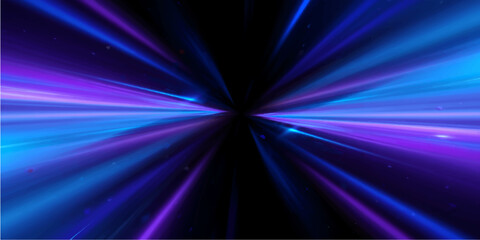 Obraz premium A bright blue abstract background features a glowing star burst with pink laser rays and shiny energy beams in a disco party motion design