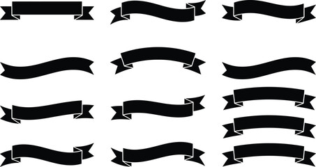 Black ribbon banners in various shapes and styles for graphic design © THANKYOU