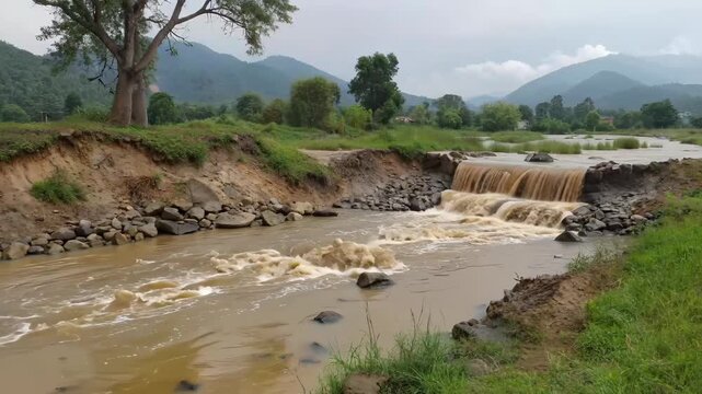 Mountain river rushing scene