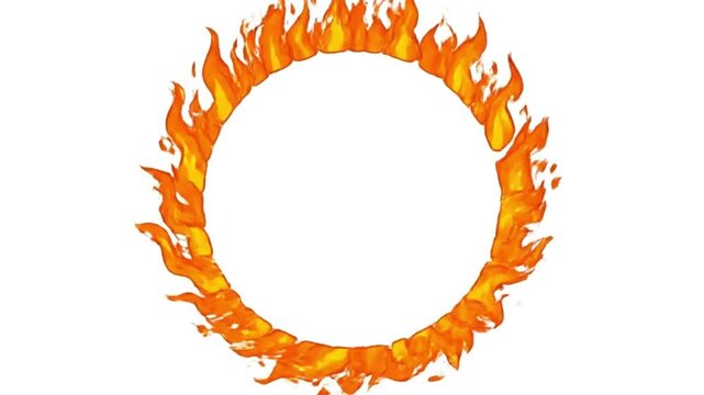 Stylized Cartoon Fire Flame Border Animation with Copy Space on White Background