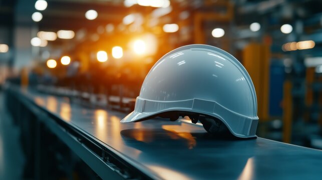 Construction safety protocols manufacturing facility image of hard hat industrial environment close-up view worker safety awareness